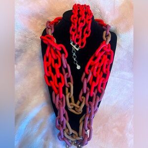 Sassy Jones Chain Link Zaria Necklace and Bracelet Red/Tan/Maroon